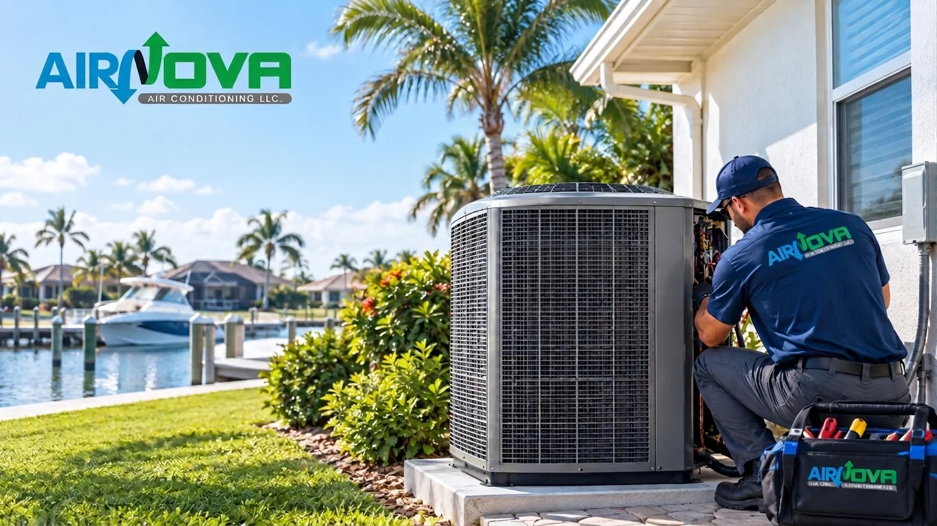 AC replacement cost Florida - technician installing new central air unit